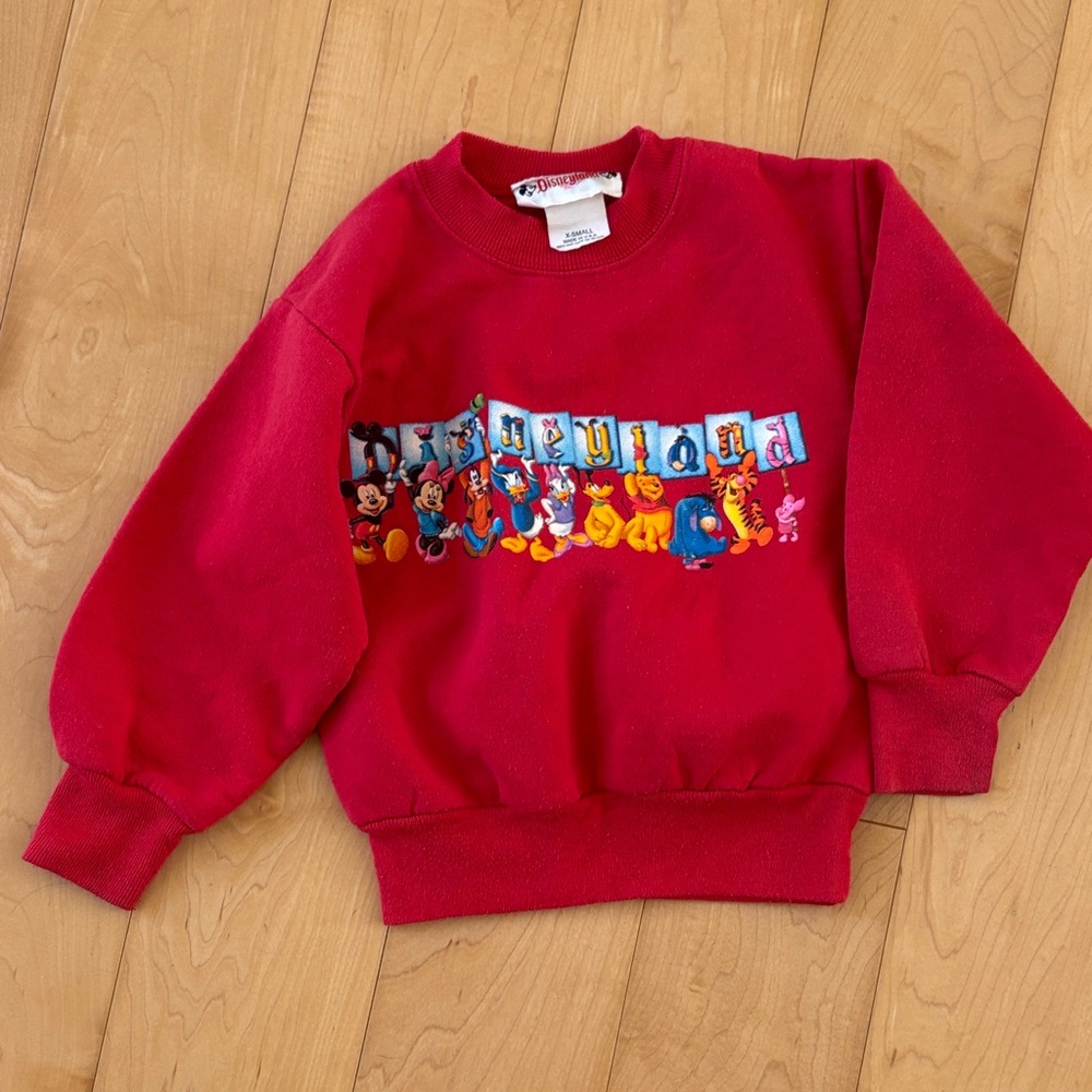 Disneyland Red Kids Sweatshirt with Classic Character Embroidery Vintage GUC xs